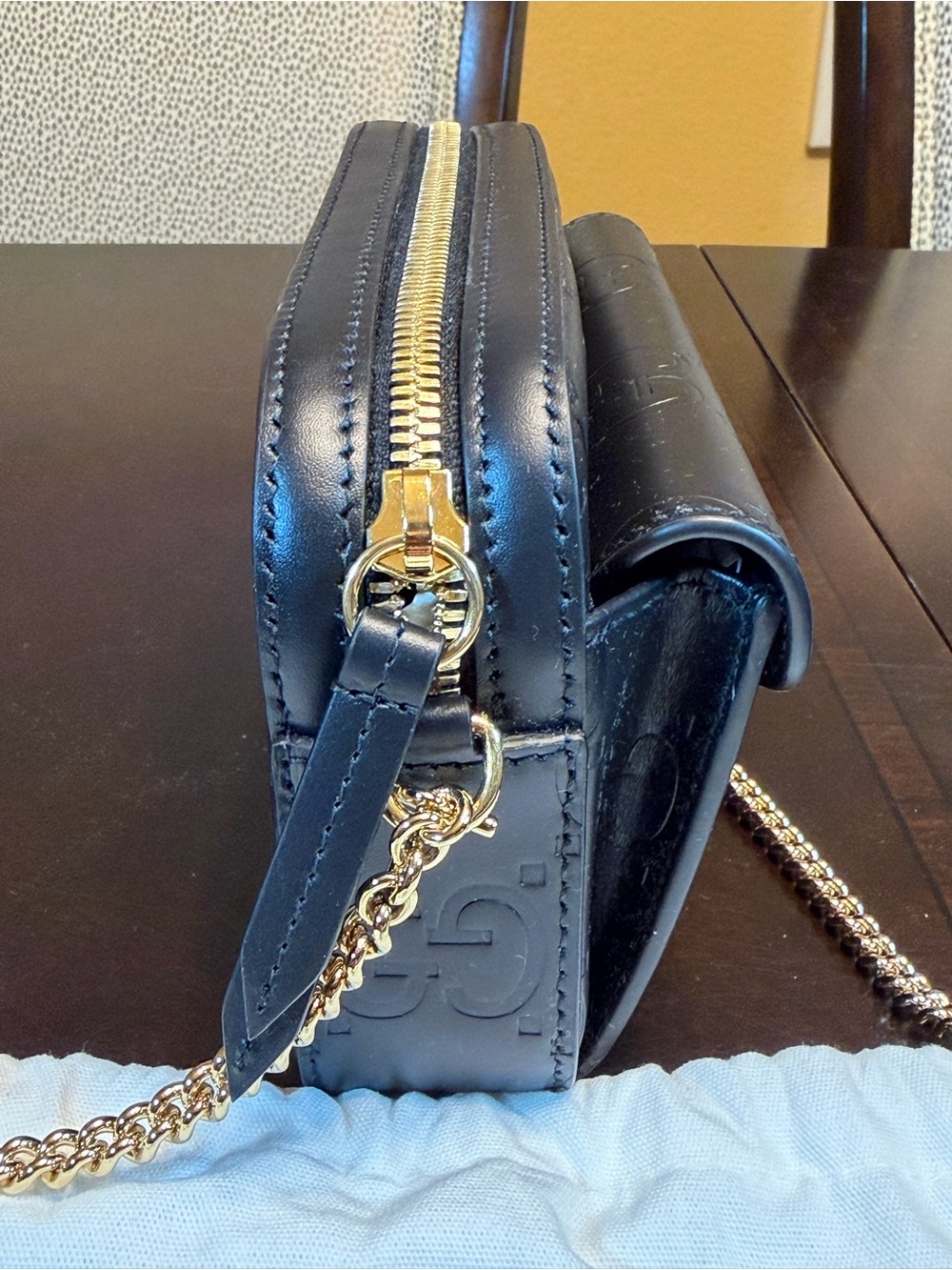 New Authentic Gucci GG Supreme Logo Shoulder Bag Black Leather - Picture 9 of 15
